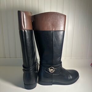 Michael Kors Girls Flat Riding Boots Size 4, Black/Brown
